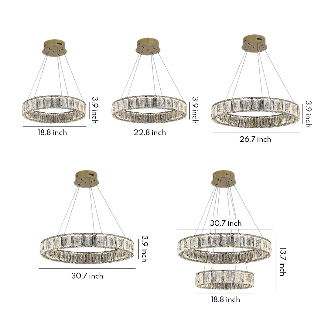 Premium LED Crystal Ring Chandelier in Stainless Steel