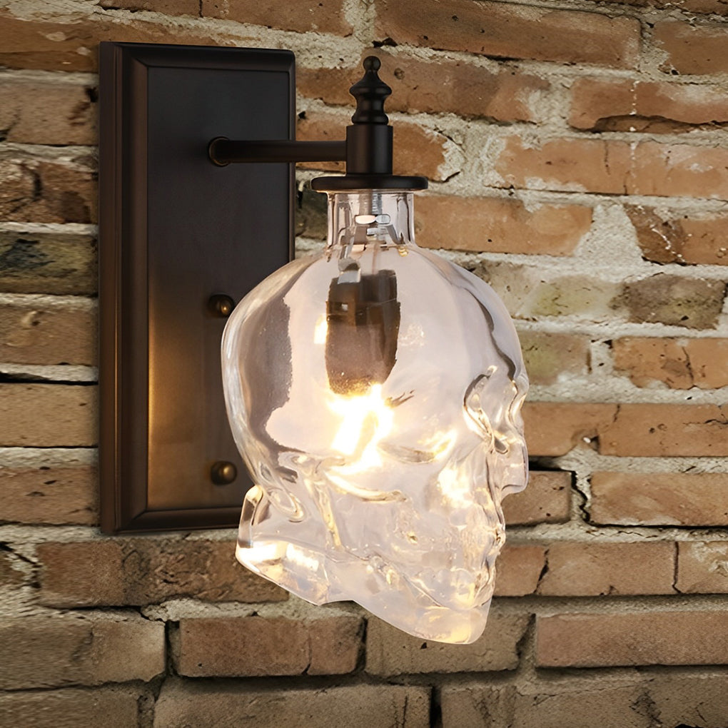 Industrial Skull Wall Sconce with Glass Shades - Metal Wall Light
