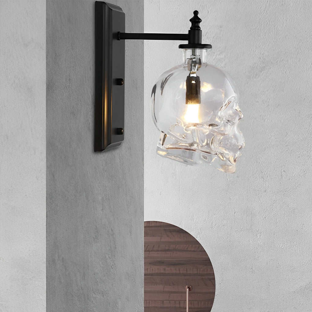 Industrial Skull Wall Sconce with Glass Shades - Metal Wall Light