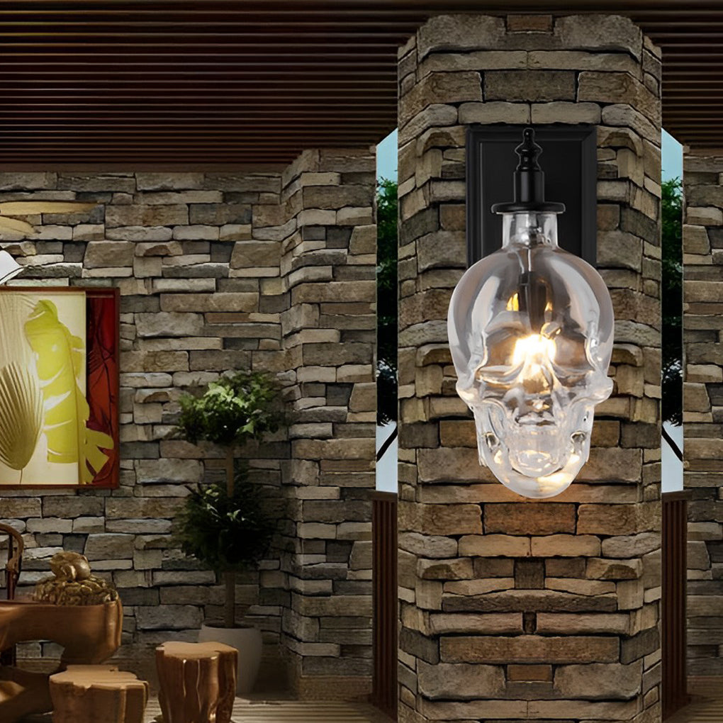 Industrial Skull Wall Sconce with Glass Shades - Metal Wall Light