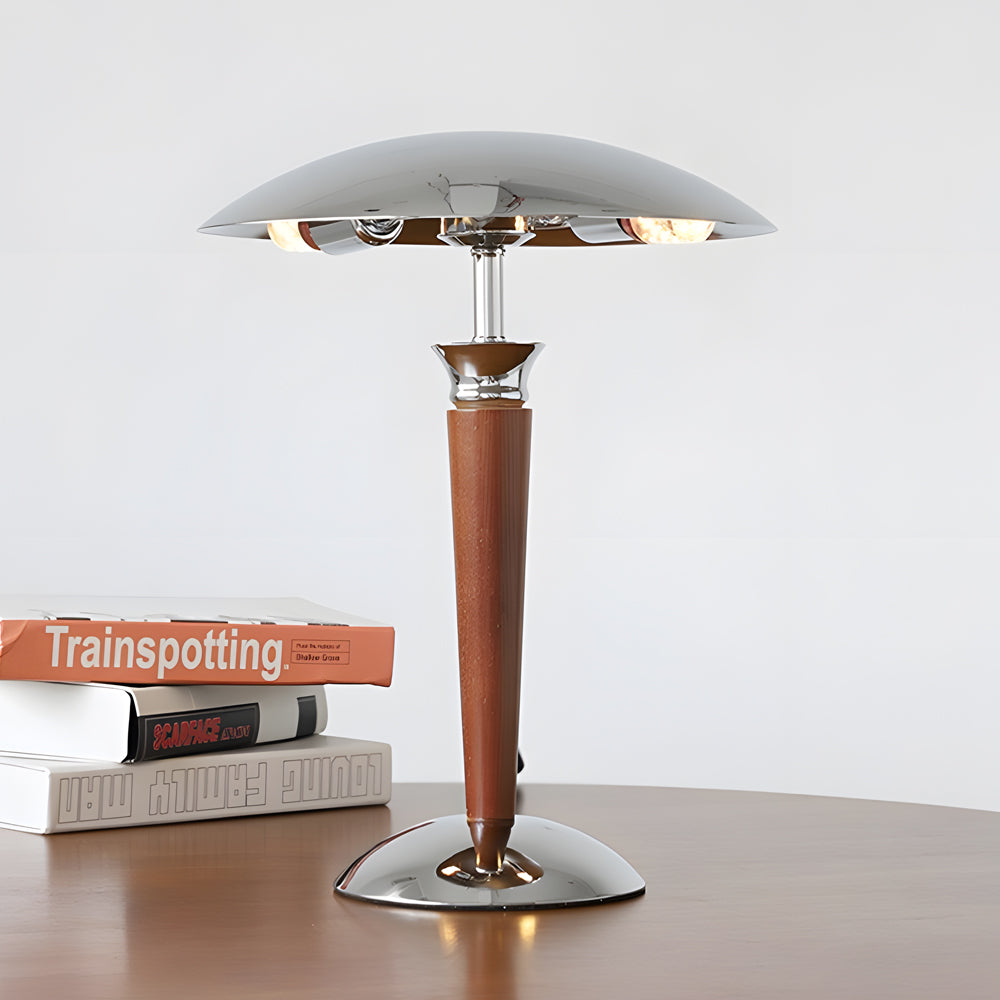 Retro Chrome Mushroom Lamp with Wooden Rod