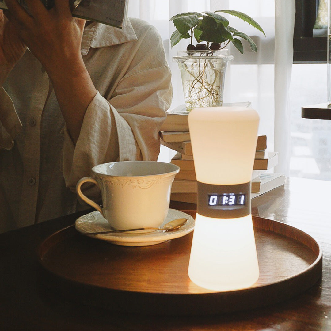 Premium White Hourglass Table Lamp with Countdown Gravity Sensor