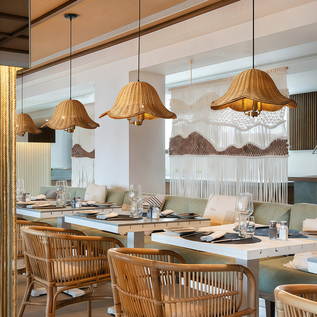 Artistic Rattan and Iron Hanging Pendant Light