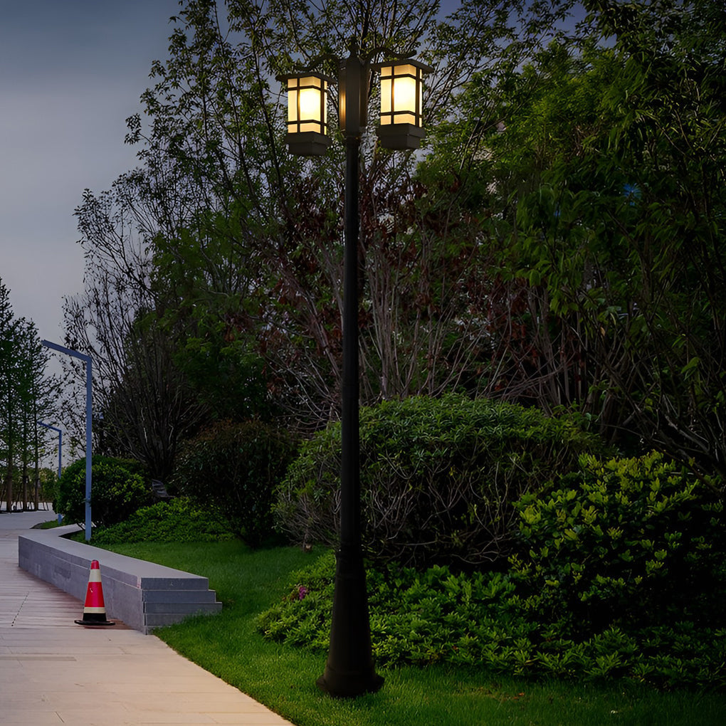 Modern Black Waterproof Outdoor Post Light with Dual Heads