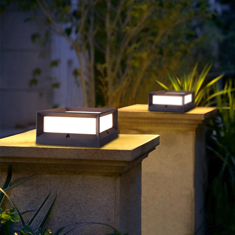 Premium Waterproof Black Solar Square Garden Pillar Light
