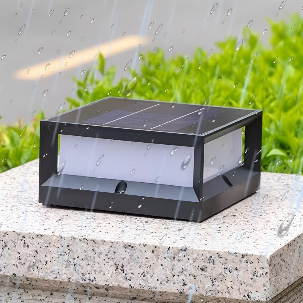Premium Waterproof Black Solar Square Garden Pillar Light