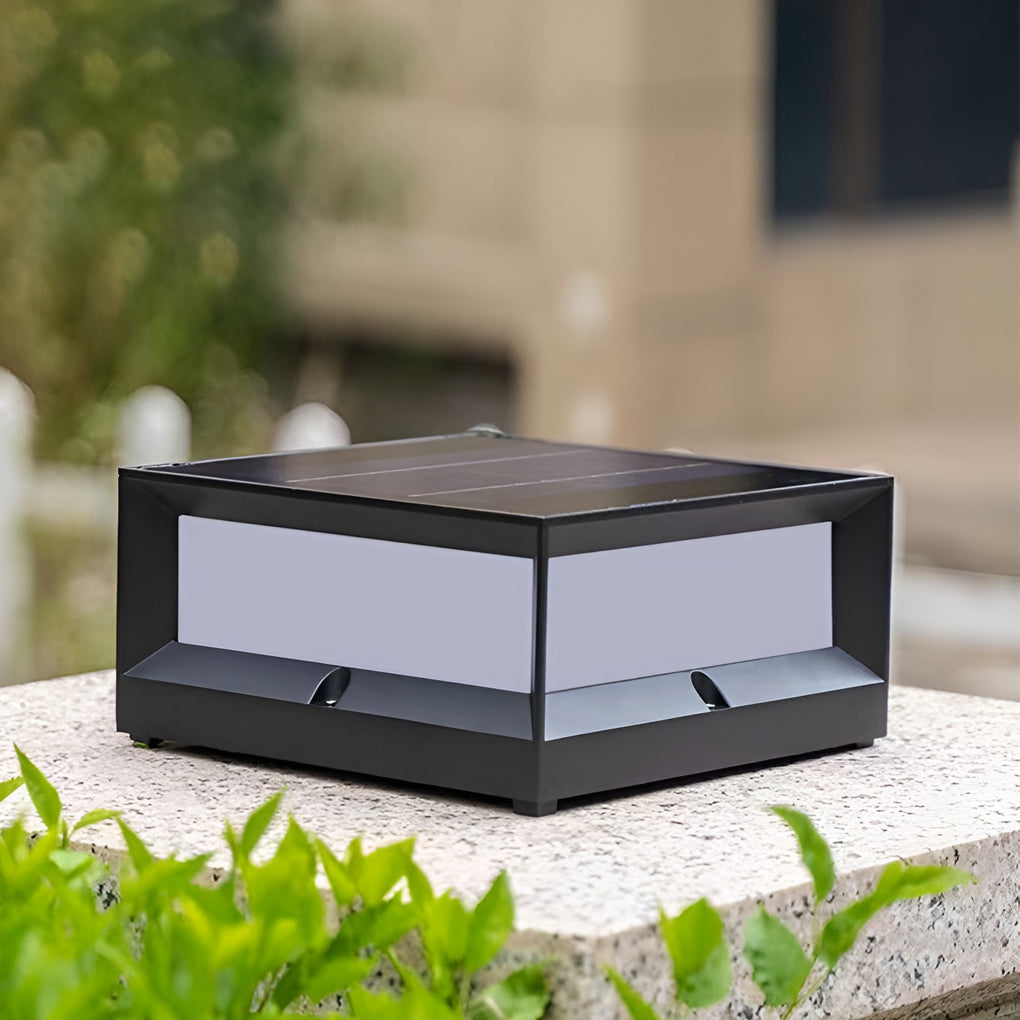 Premium Waterproof Black Solar Square Garden Pillar Light