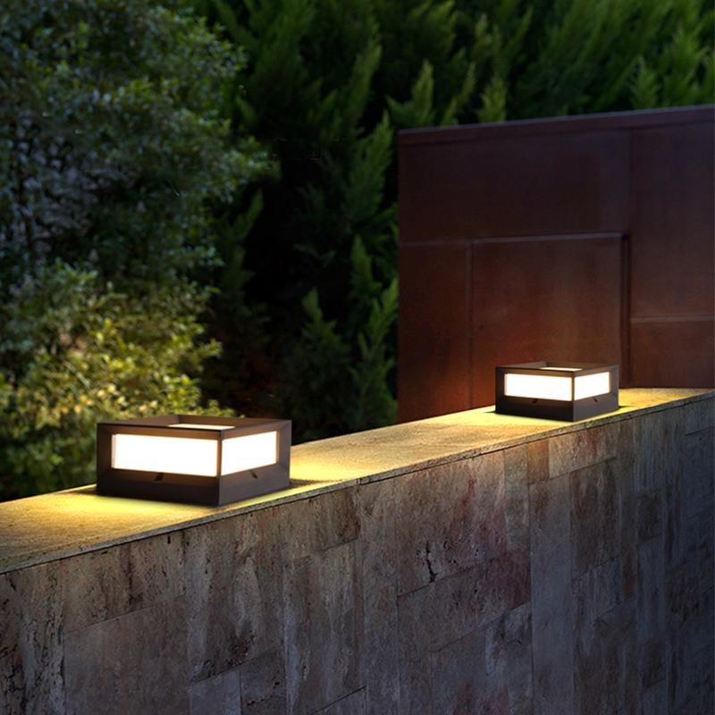 Premium Waterproof Black Solar Square Garden Pillar Light