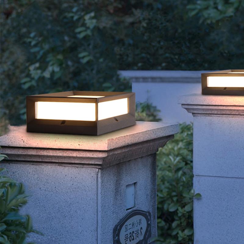 Premium Waterproof Black Solar Square Garden Pillar Light