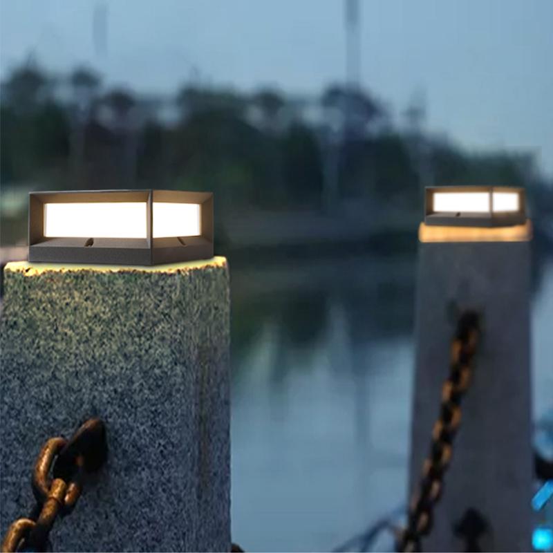 Premium Waterproof Black Solar Square Garden Pillar Light