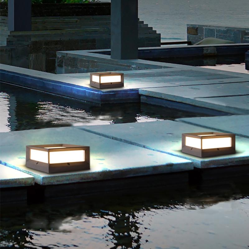 Premium Waterproof Black Solar Square Garden Pillar Light