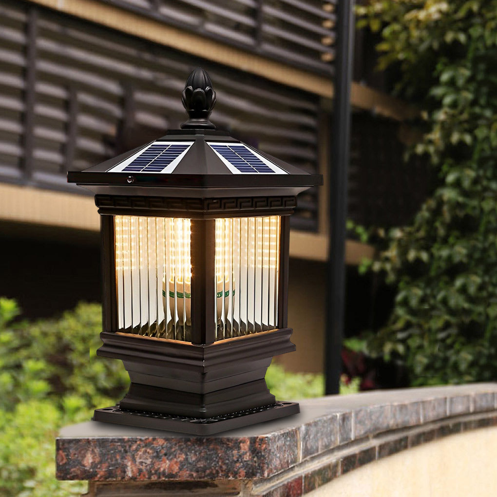 Vintage Solar Garden Post Lights - Elegant Grille Design for Fences
