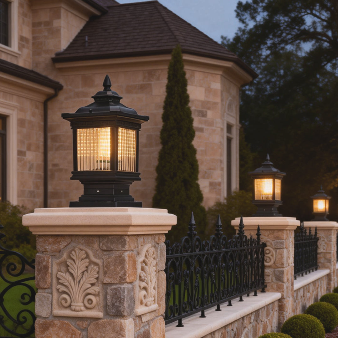 Vintage Solar Garden Post Lights - Elegant Grille Design for Fences
