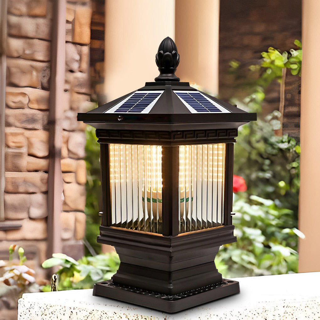 Vintage Solar Garden Post Lights - Elegant Grille Design for Fences