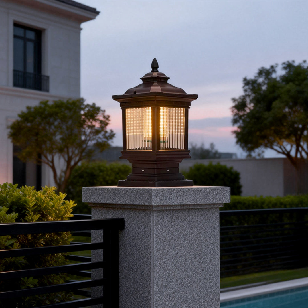 Vintage Solar Garden Post Lights - Elegant Grille Design for Fences