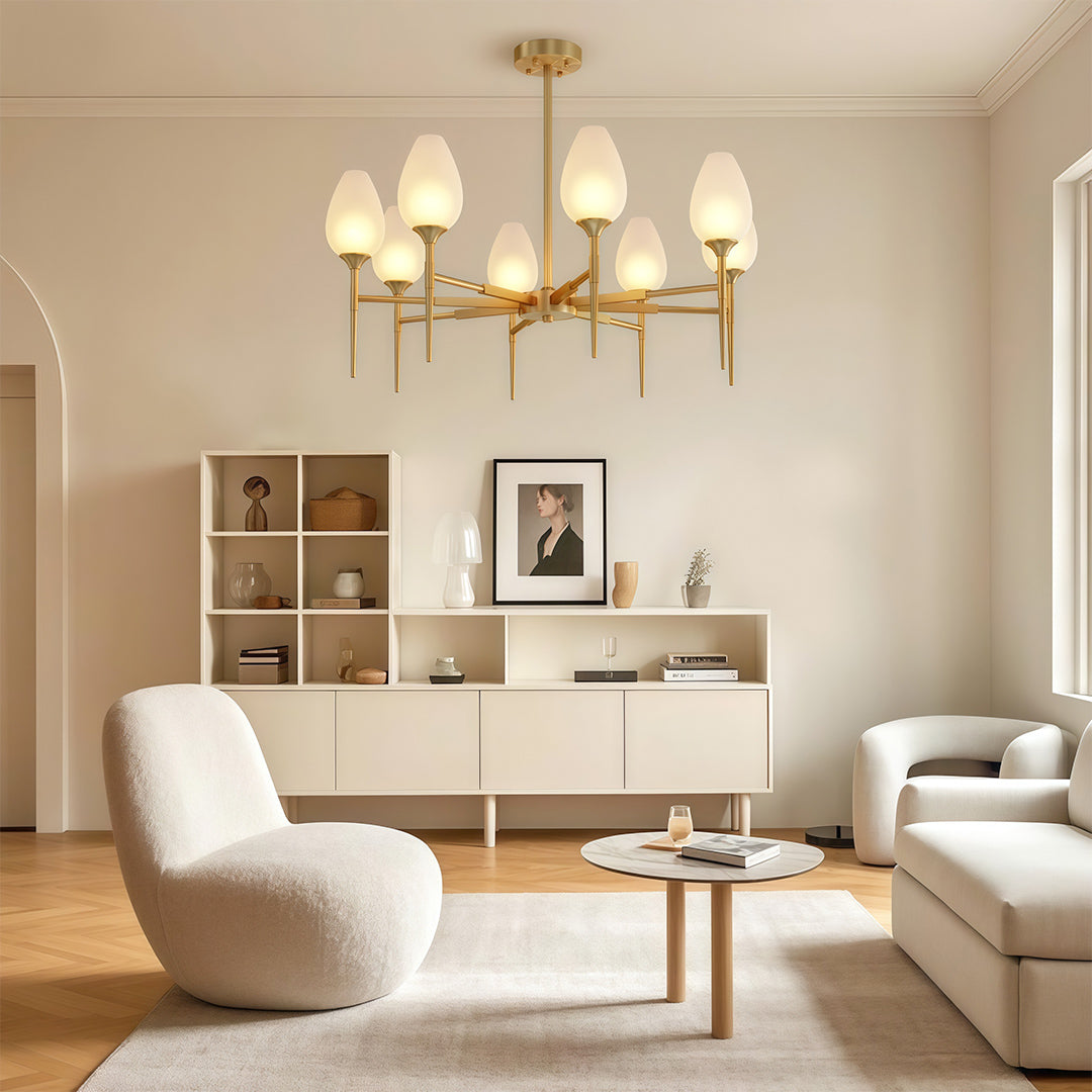 Modern Brass Glass Chandelier - Minimalist Ceiling Light