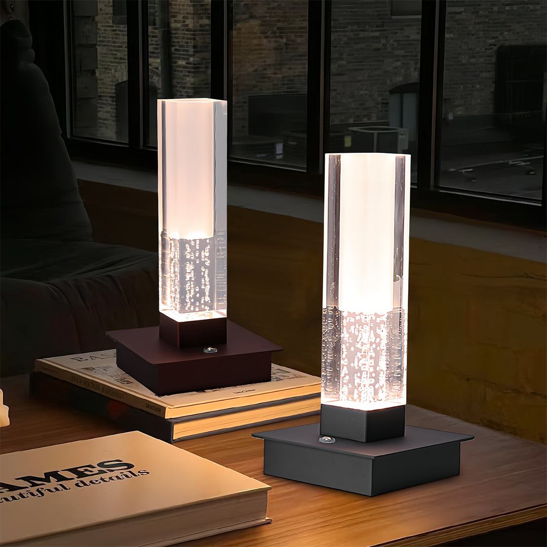 Modern Cordless LED Square Table Lamp - Dimmable Bubble Design