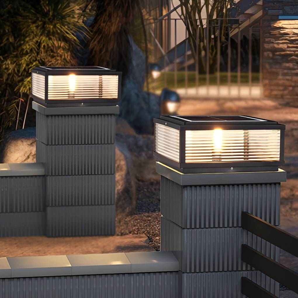 Premium Square Ribbed Glass Outdoor Pillar Light