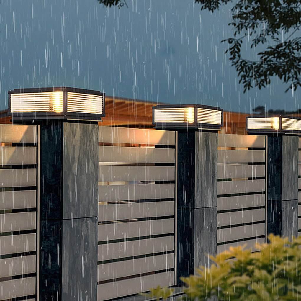 Premium Square Ribbed Glass Outdoor Pillar Light