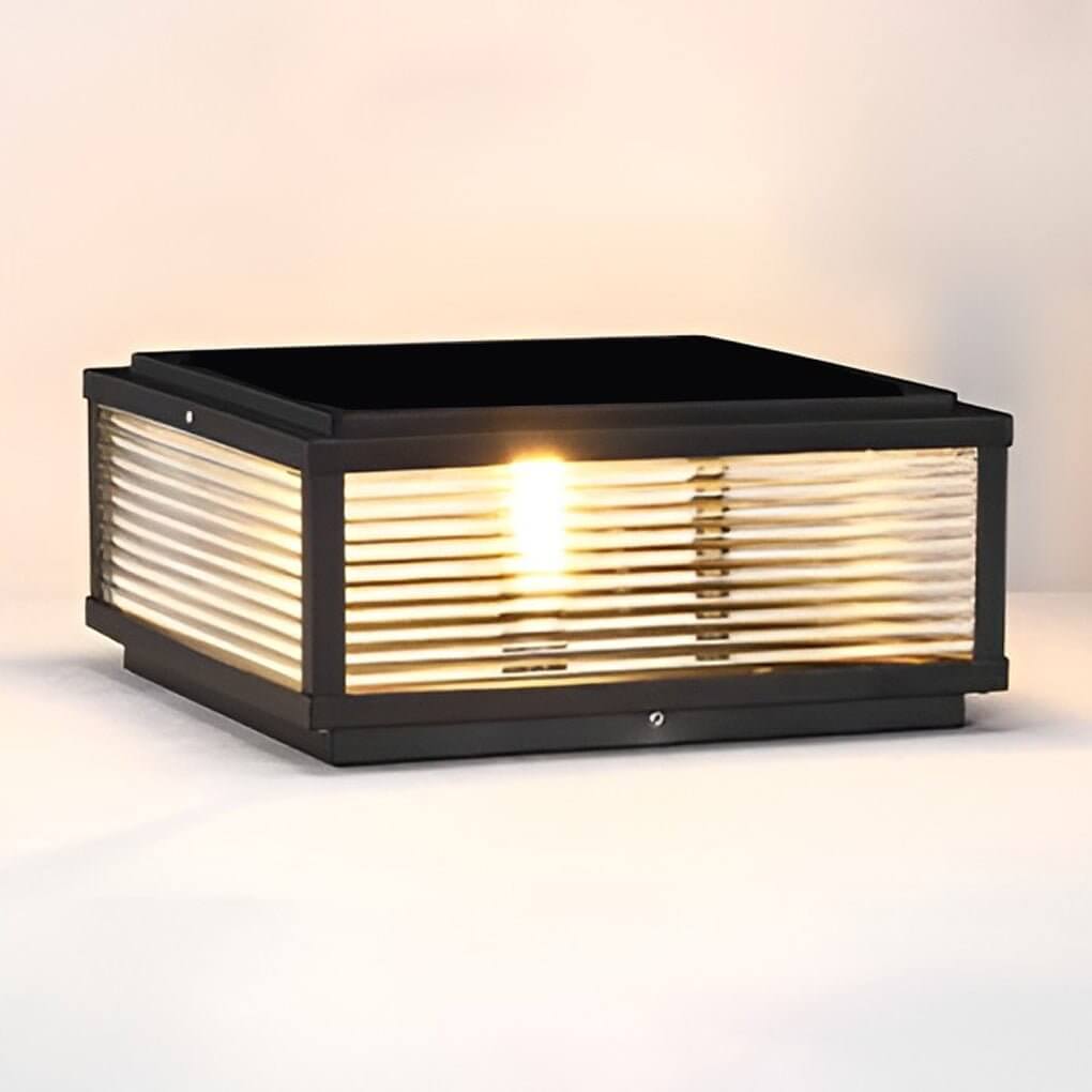 Premium Square Ribbed Glass Outdoor Pillar Light