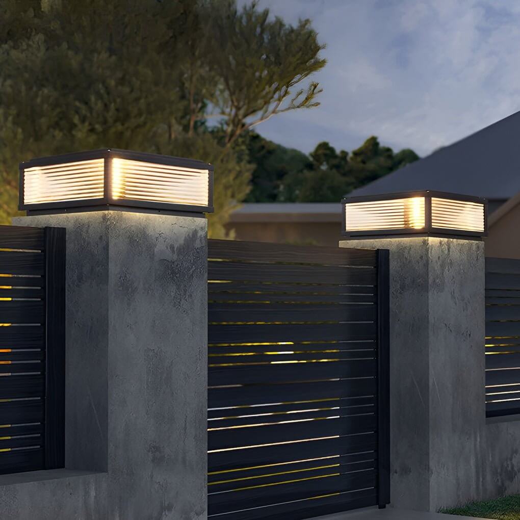 Premium Square Ribbed Glass Outdoor Pillar Light