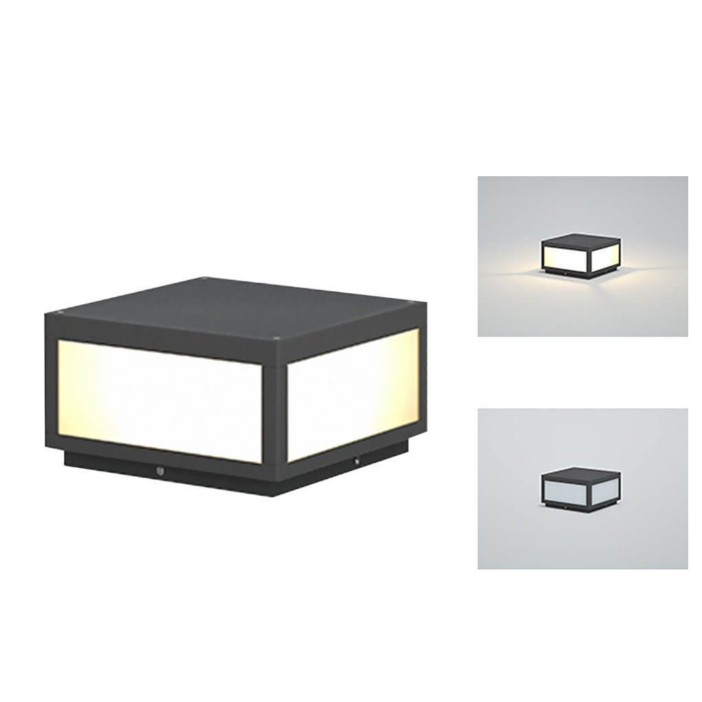 Black Square Outdoor LED Pillar Light - Metal Fixture