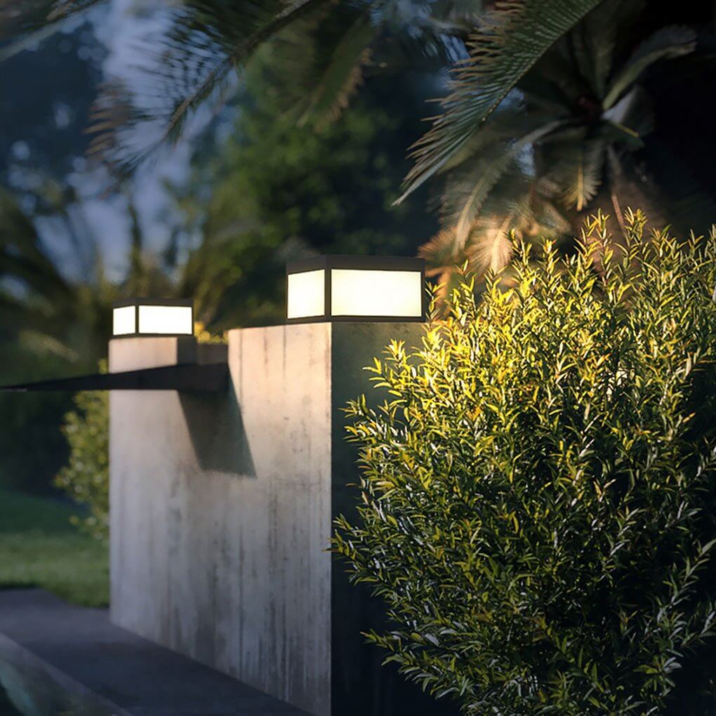 Black Square Outdoor LED Pillar Light - Metal Fixture