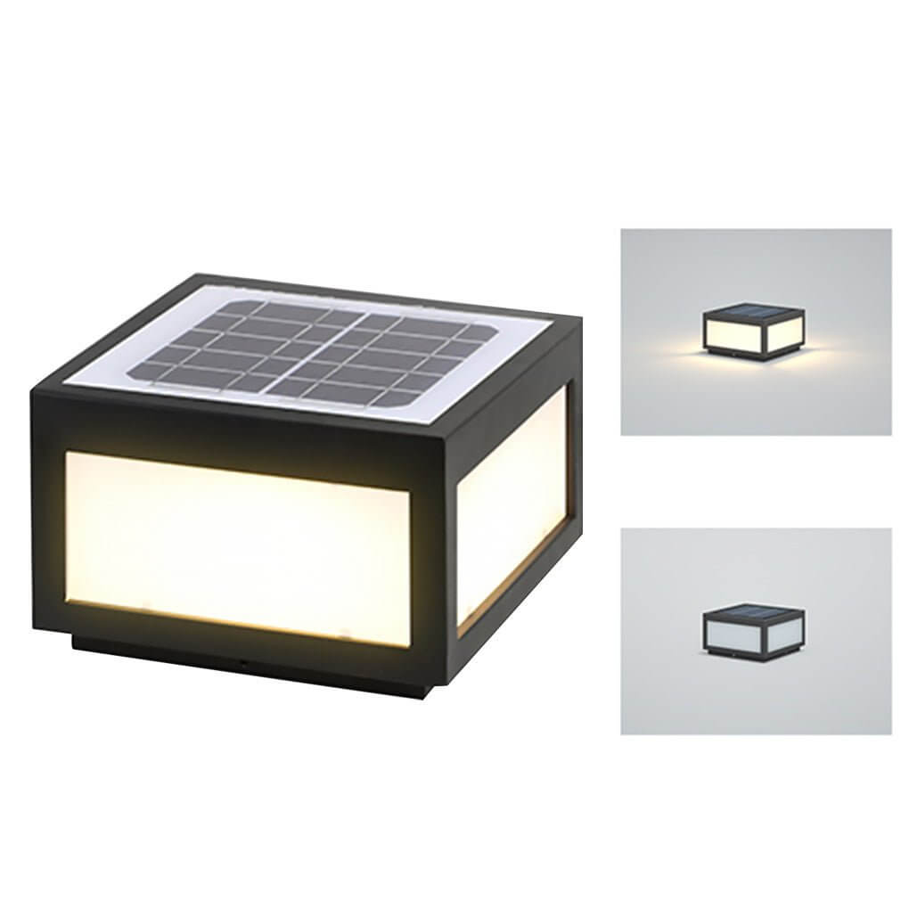 Black Square Outdoor LED Pillar Light - Metal Fixture