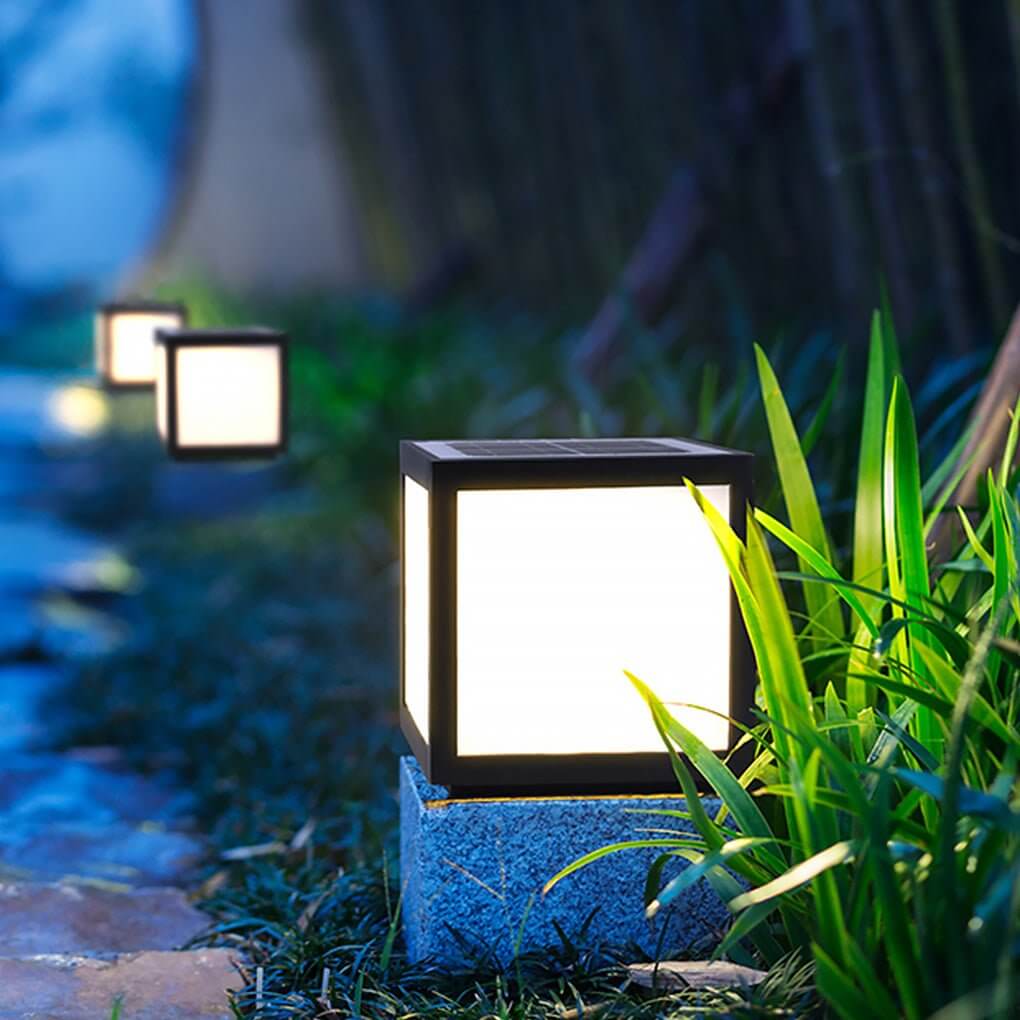 Black Square Outdoor LED Pillar Light - Metal Fixture