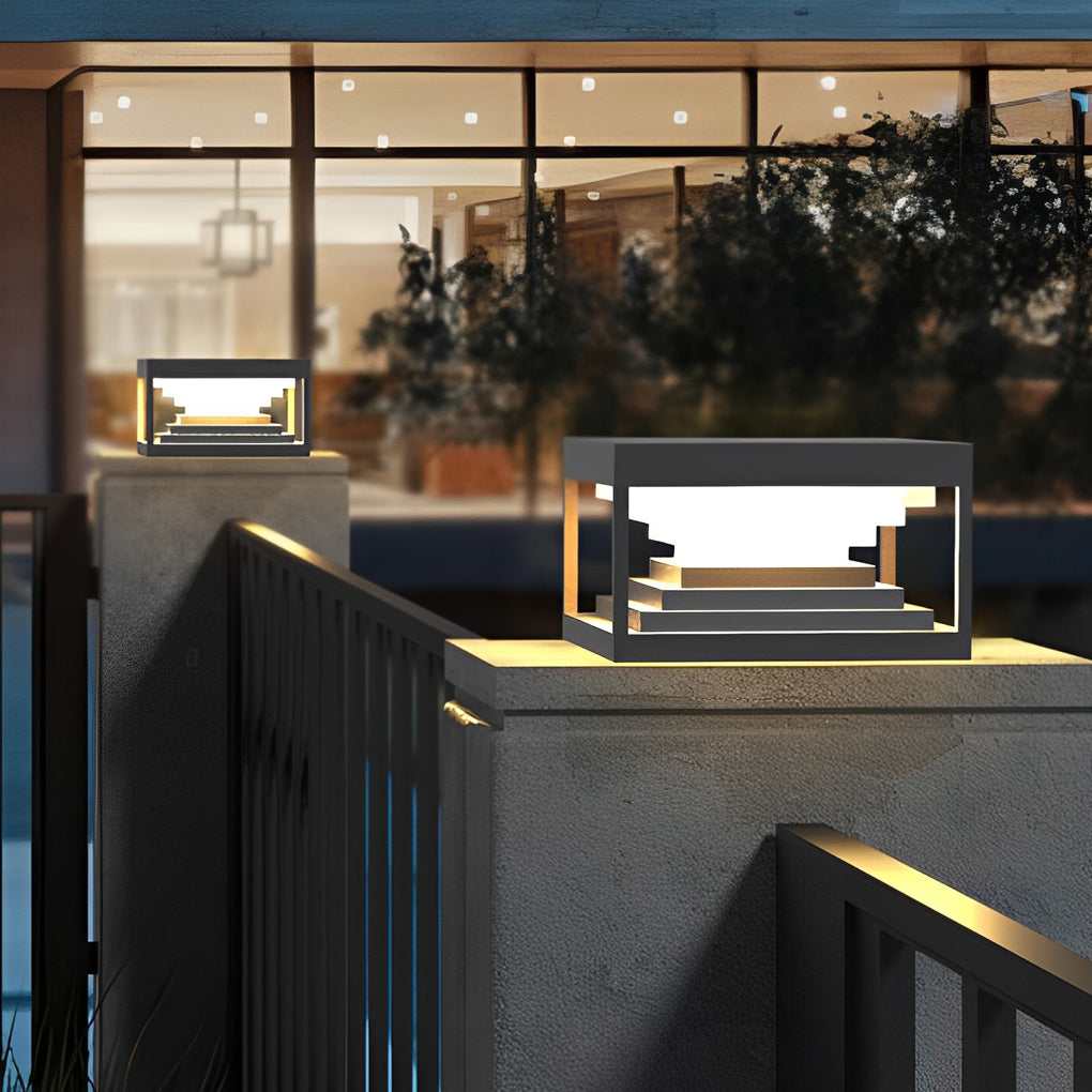 Modern Waterproof Black Square Pillar Light