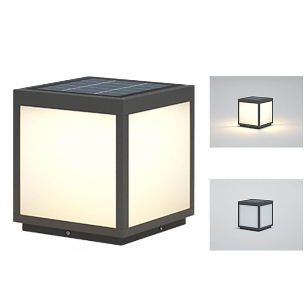Black Square Outdoor LED Pillar Light - Metal Fixture
