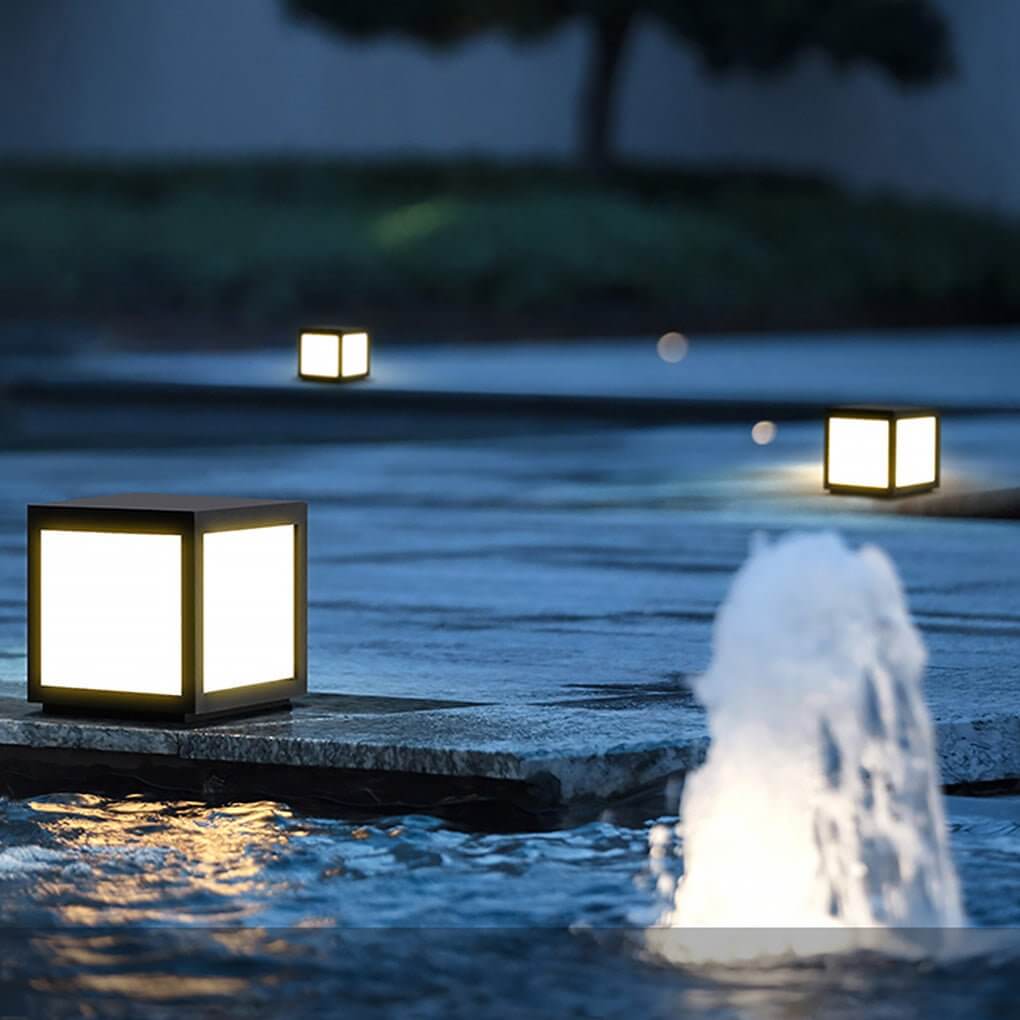 Black Square Outdoor LED Pillar Light - Metal Fixture