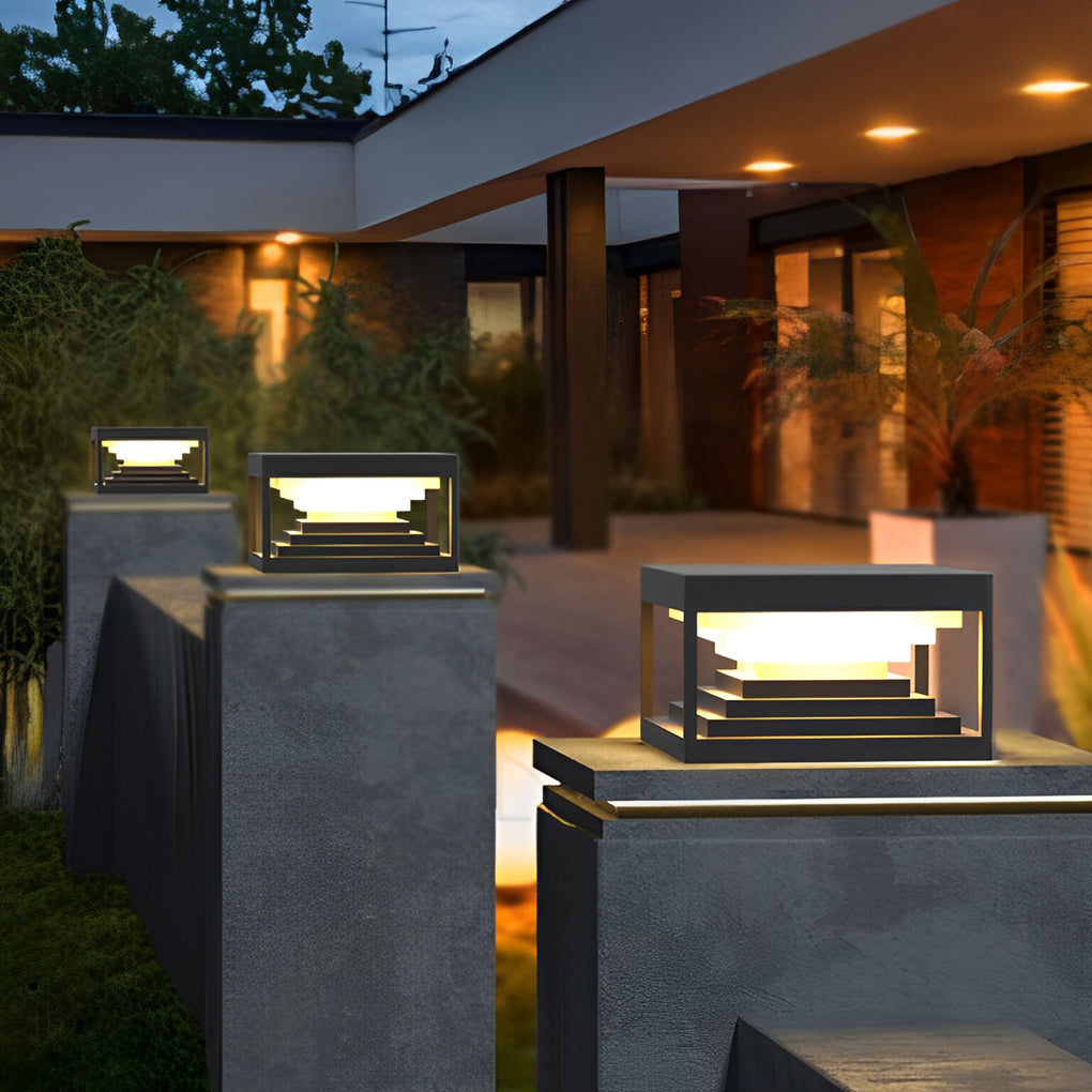 Modern Waterproof Black Square Pillar Light