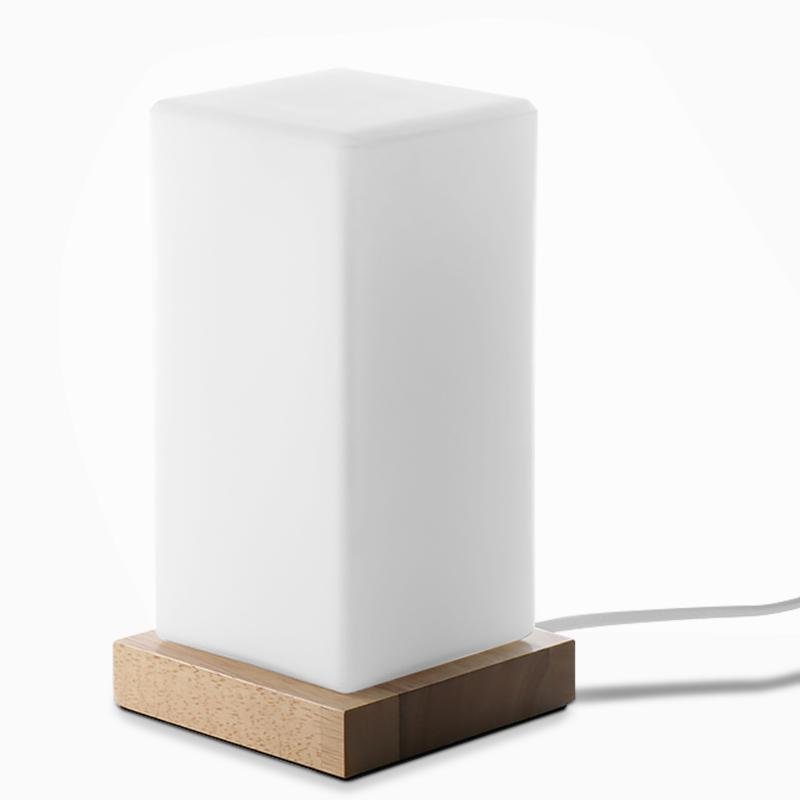 Battery-Powered LED Wooden Cube Table Lamp