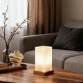 Battery-Powered LED Wooden Cube Table Lamp