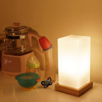 Battery-Powered LED Wooden Cube Table Lamp