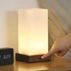 Battery-Powered LED Wooden Cube Table Lamp