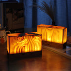 Modern LED Cube Lamp with Wood Grain Finish