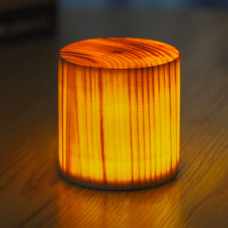 Modern LED Cube Lamp with Wood Grain Finish