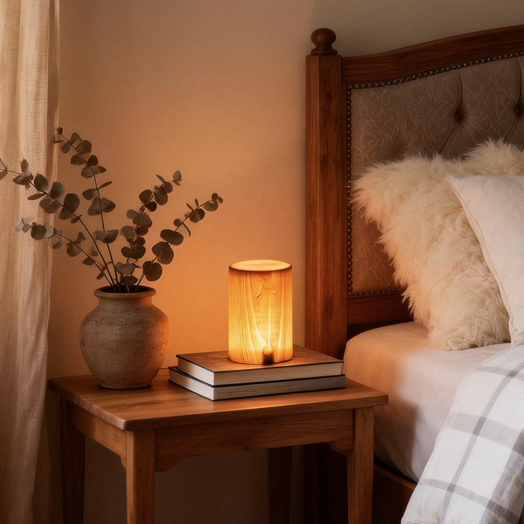 Modern LED Cube Lamp with Wood Grain Finish