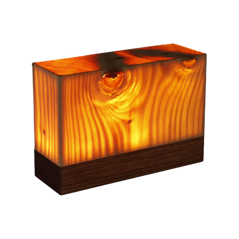 Modern LED Cube Lamp with Wood Grain Finish
