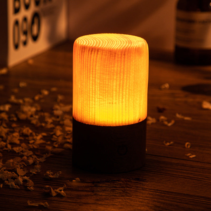 Modern LED Cube Lamp with Wood Grain Finish