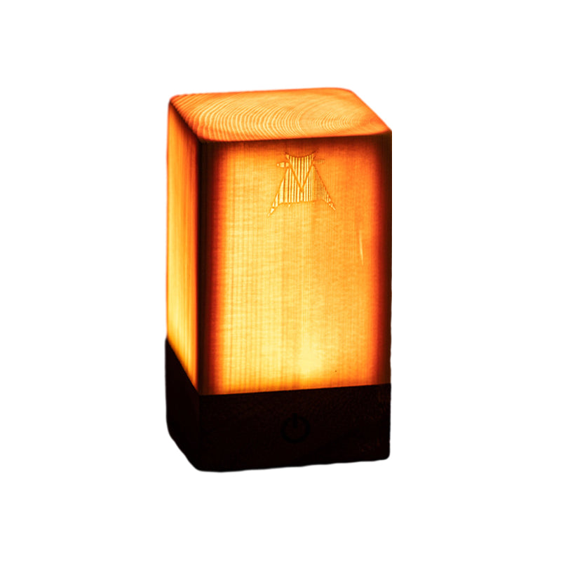 Modern LED Cube Lamp with Wood Grain Finish