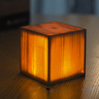 Modern LED Cube Lamp with Wood Grain Finish