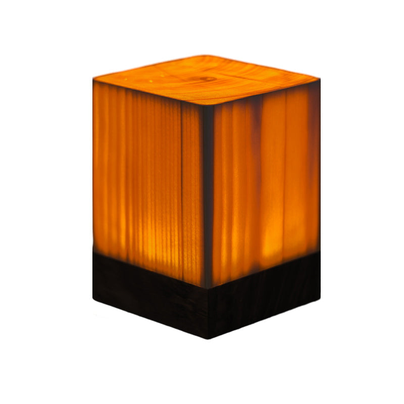 Modern LED Cube Lamp with Wood Grain Finish