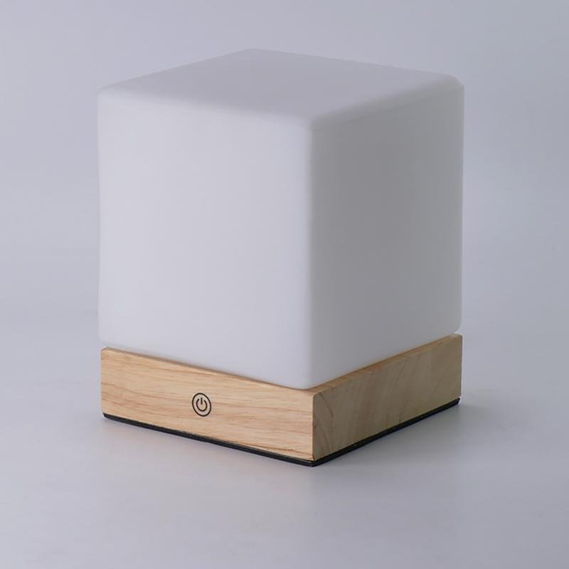 Mini Cube LED Wood Table Lamp - Ambient Square Design