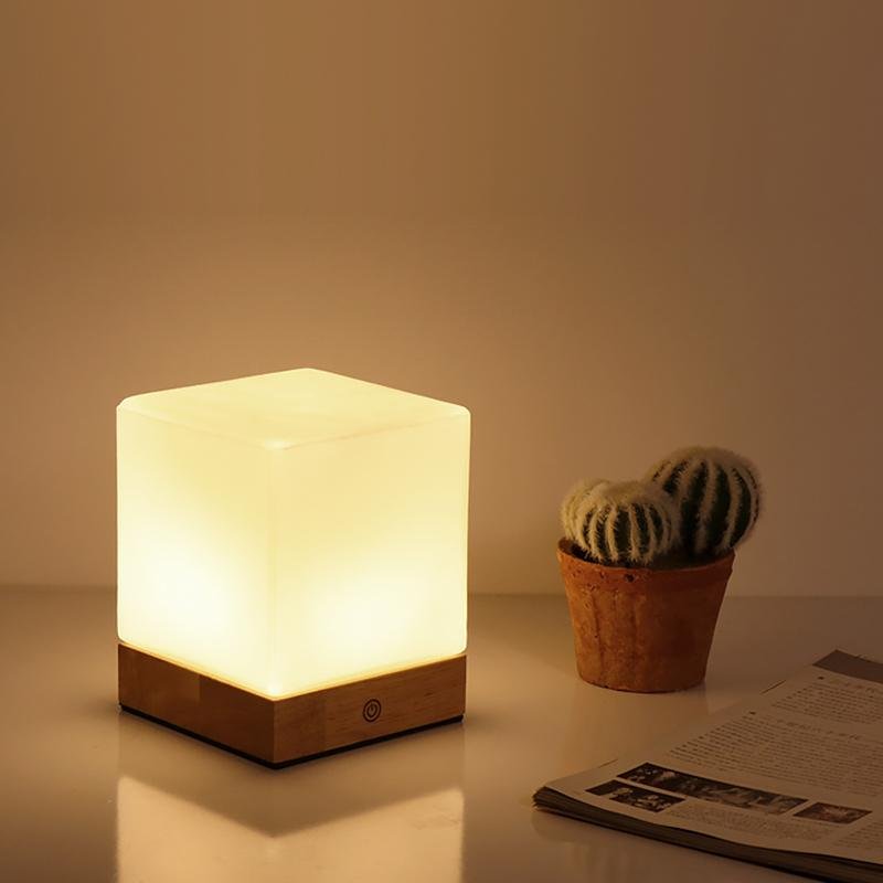 Mini Cube LED Wood Table Lamp - Ambient Square Design