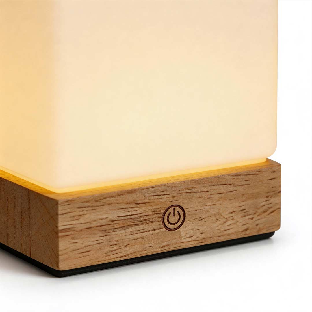 Mini Cube LED Wood Table Lamp - Ambient Square Design