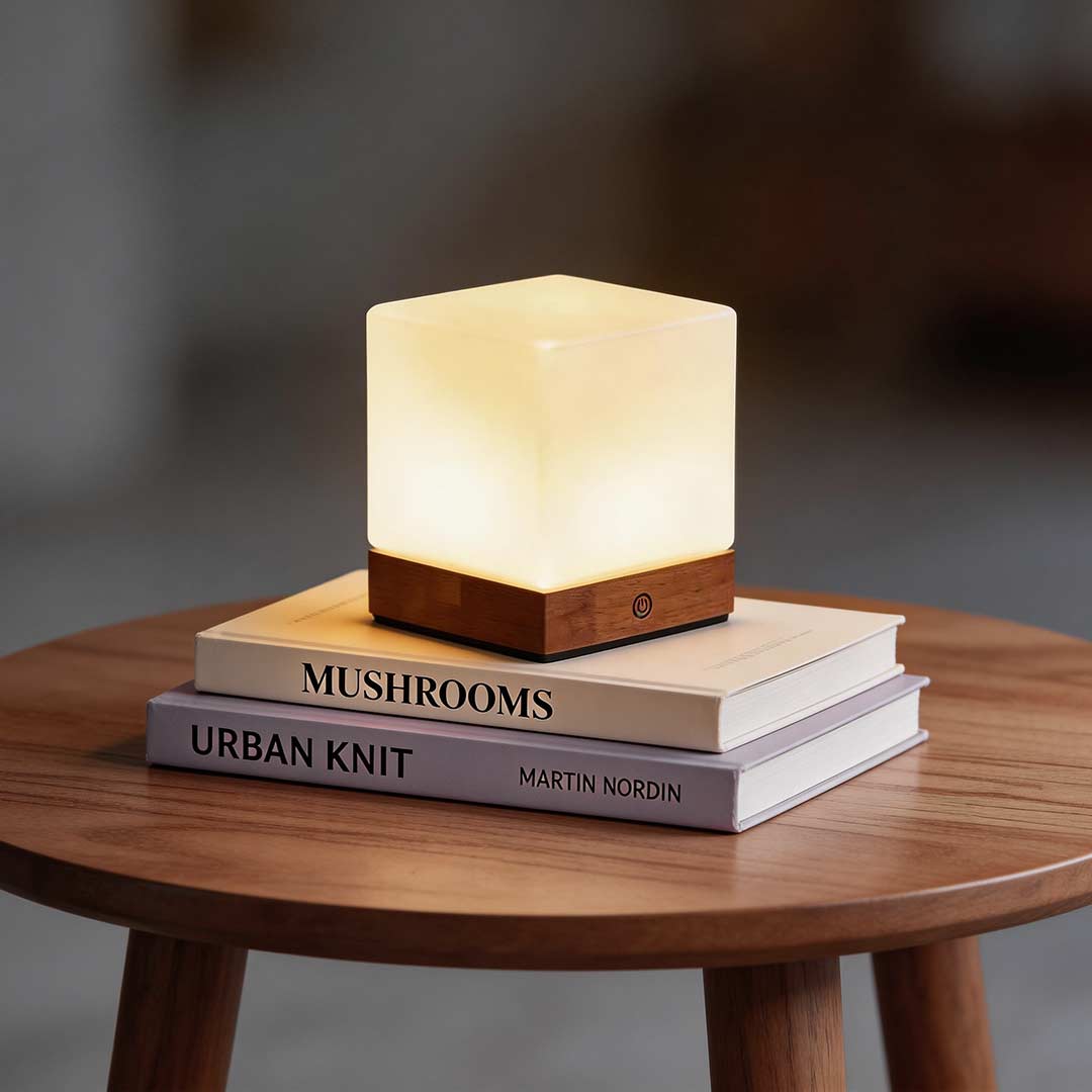 Mini Cube LED Wood Table Lamp - Ambient Square Design