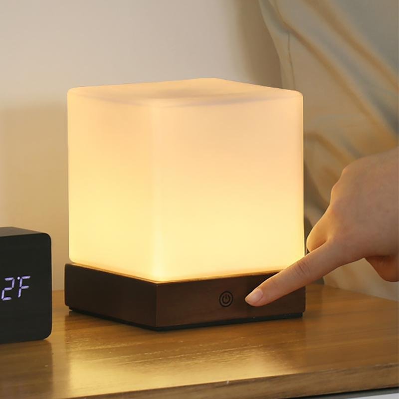 Mini Cube LED Wood Table Lamp - Ambient Square Design